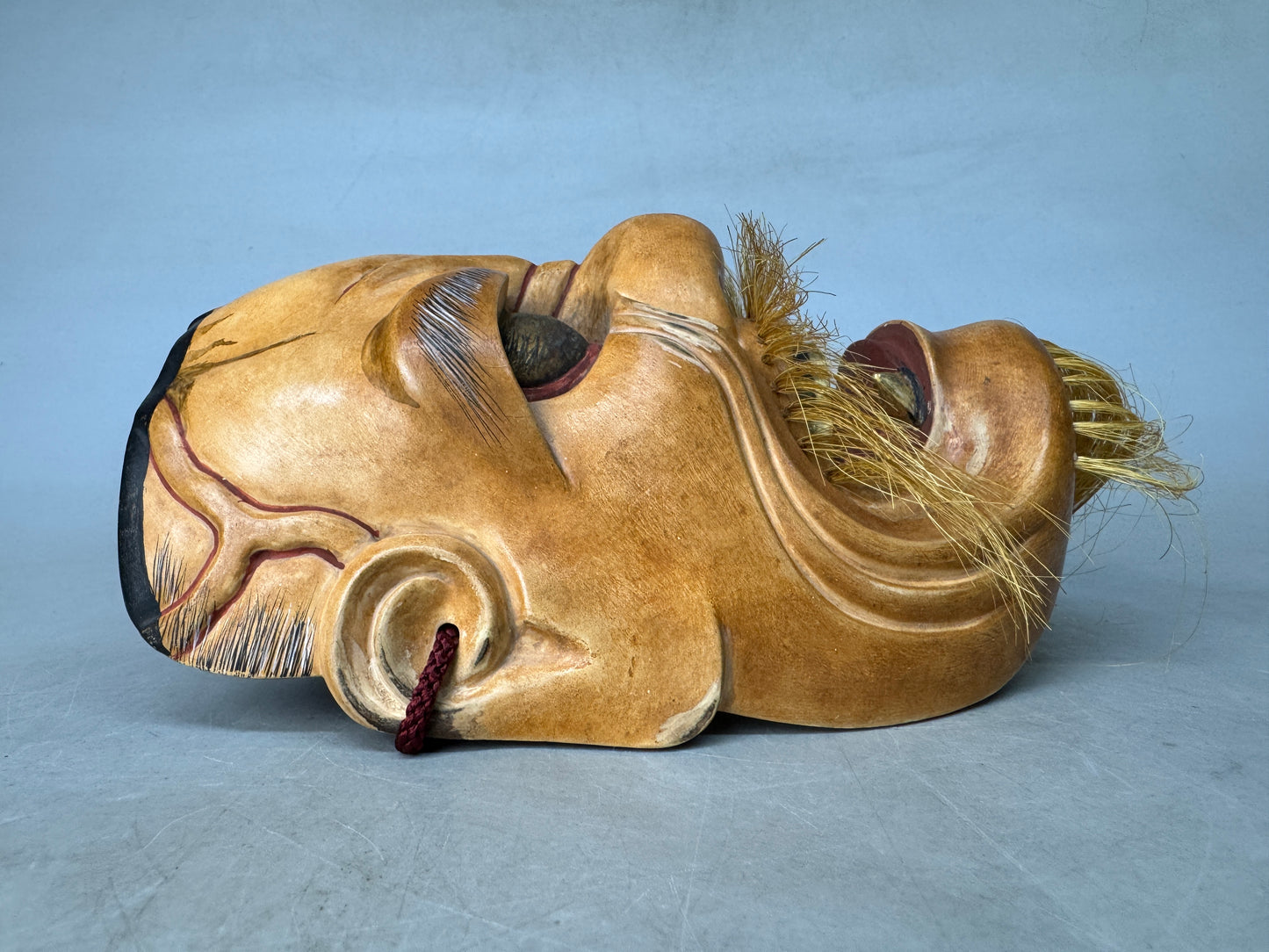 Y8913 NOH MASK wood carving Daiakujo signed Japan antique omen men dance drama