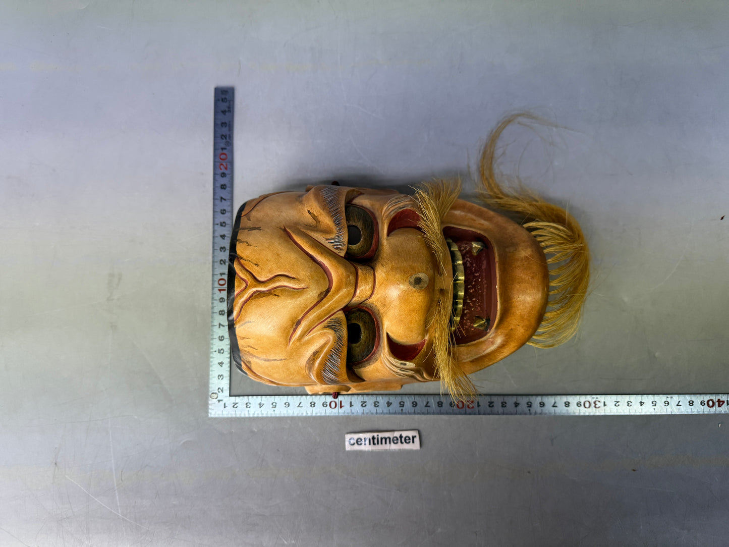 Y8913 NOH MASK wood carving Daiakujo signed Japan antique omen men dance drama