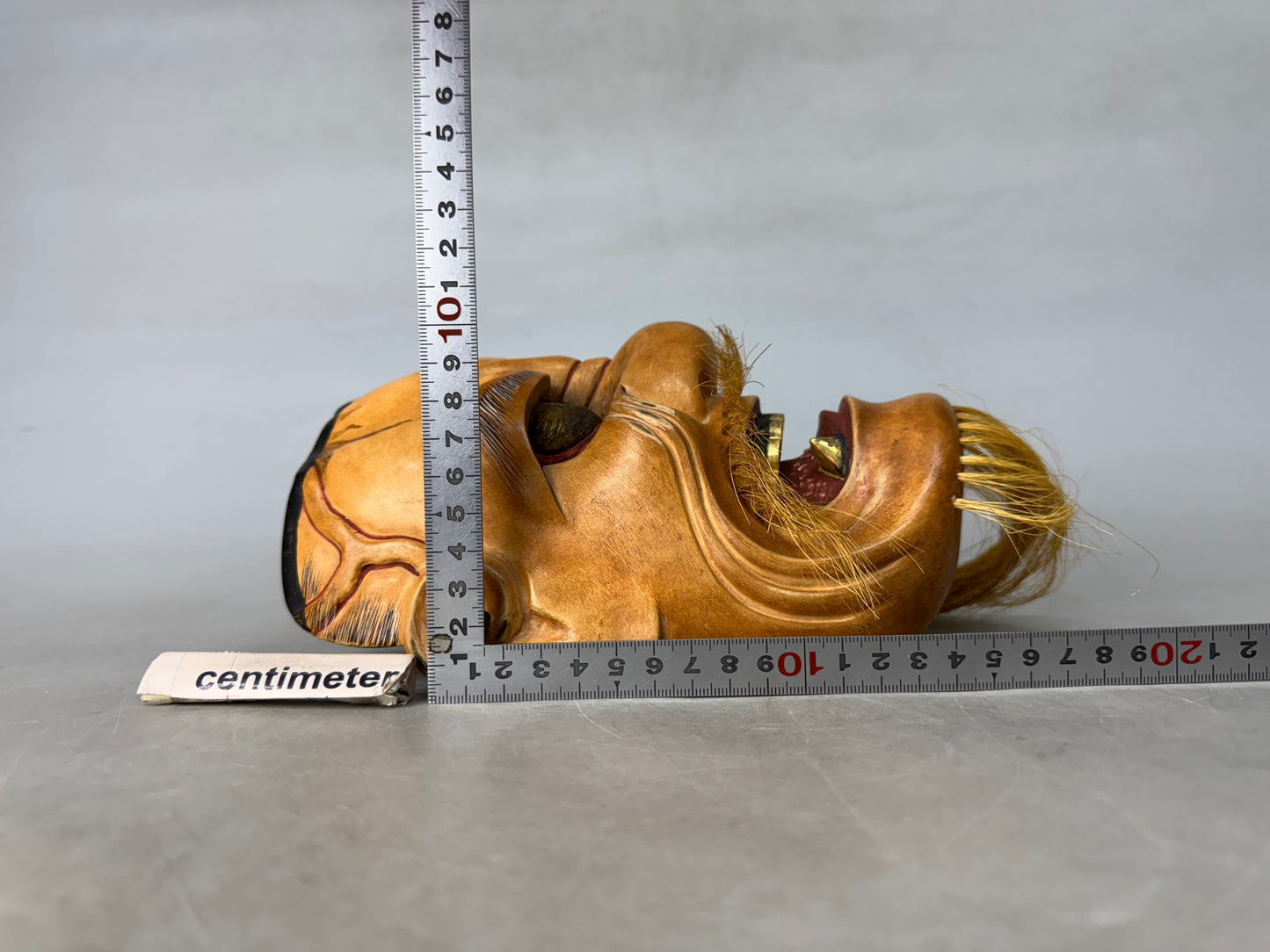Y8913 NOH MASK wood carving Daiakujo signed Japan antique omen men dance drama