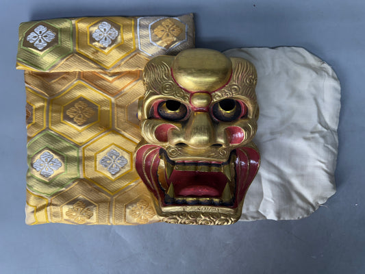 Y8914 NOH MASK wood carving Shishiguchi signed Japan antique omen dance drama