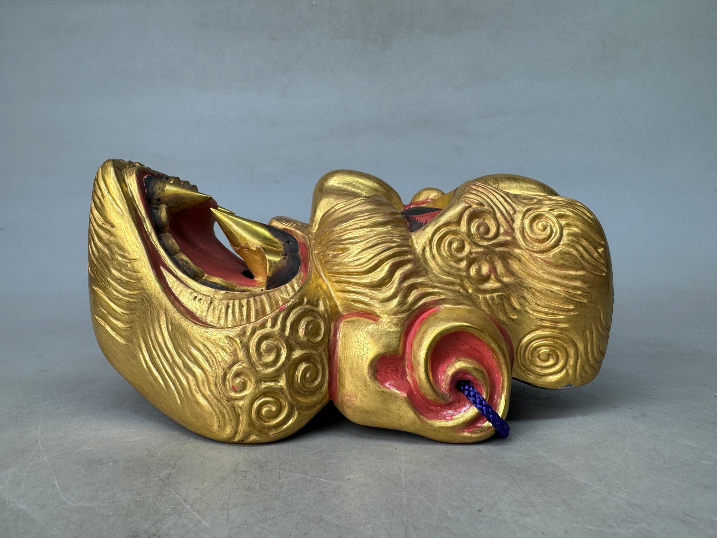 Y8914 NOH MASK wood carving Shishiguchi signed Japan antique omen dance drama