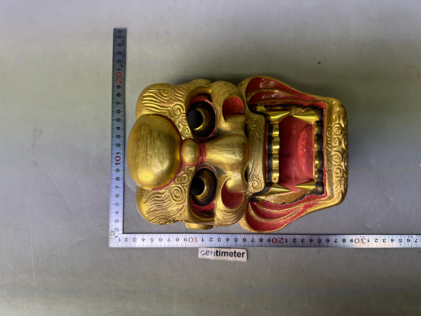 Y8914 NOH MASK wood carving Shishiguchi signed Japan antique omen dance drama