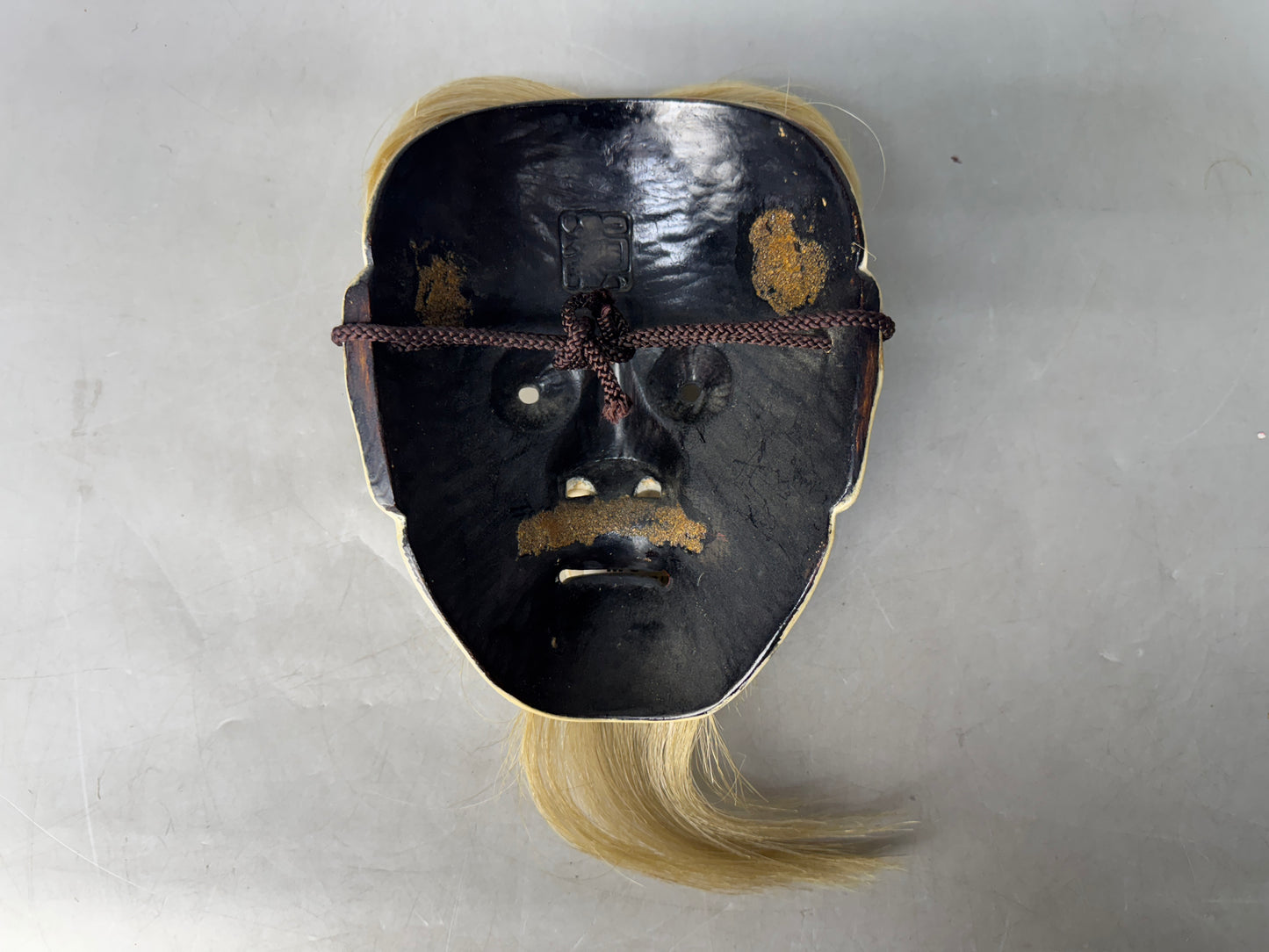 Y8915 NOH MASK wood carving Sankojo signed Japan antique omen men dance drama