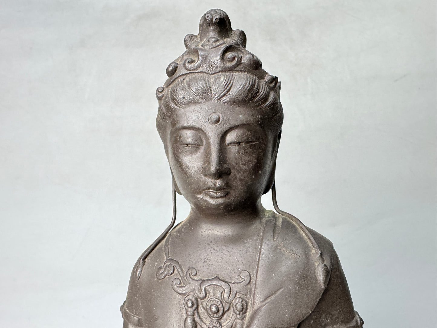 Y8921 STATUE Copper Kannon figure figurine signed Japan antique interior decor