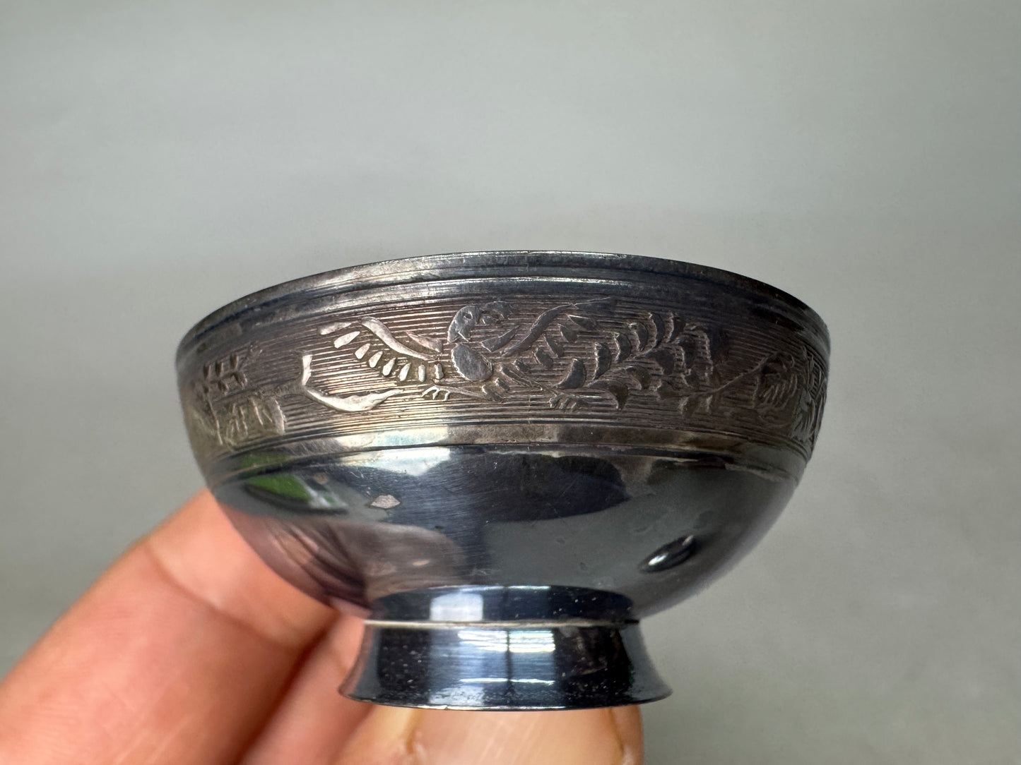 Y8929 Imperial Japan Army Pure Silver 2 sake cups box Japan WW2 vintage choushi