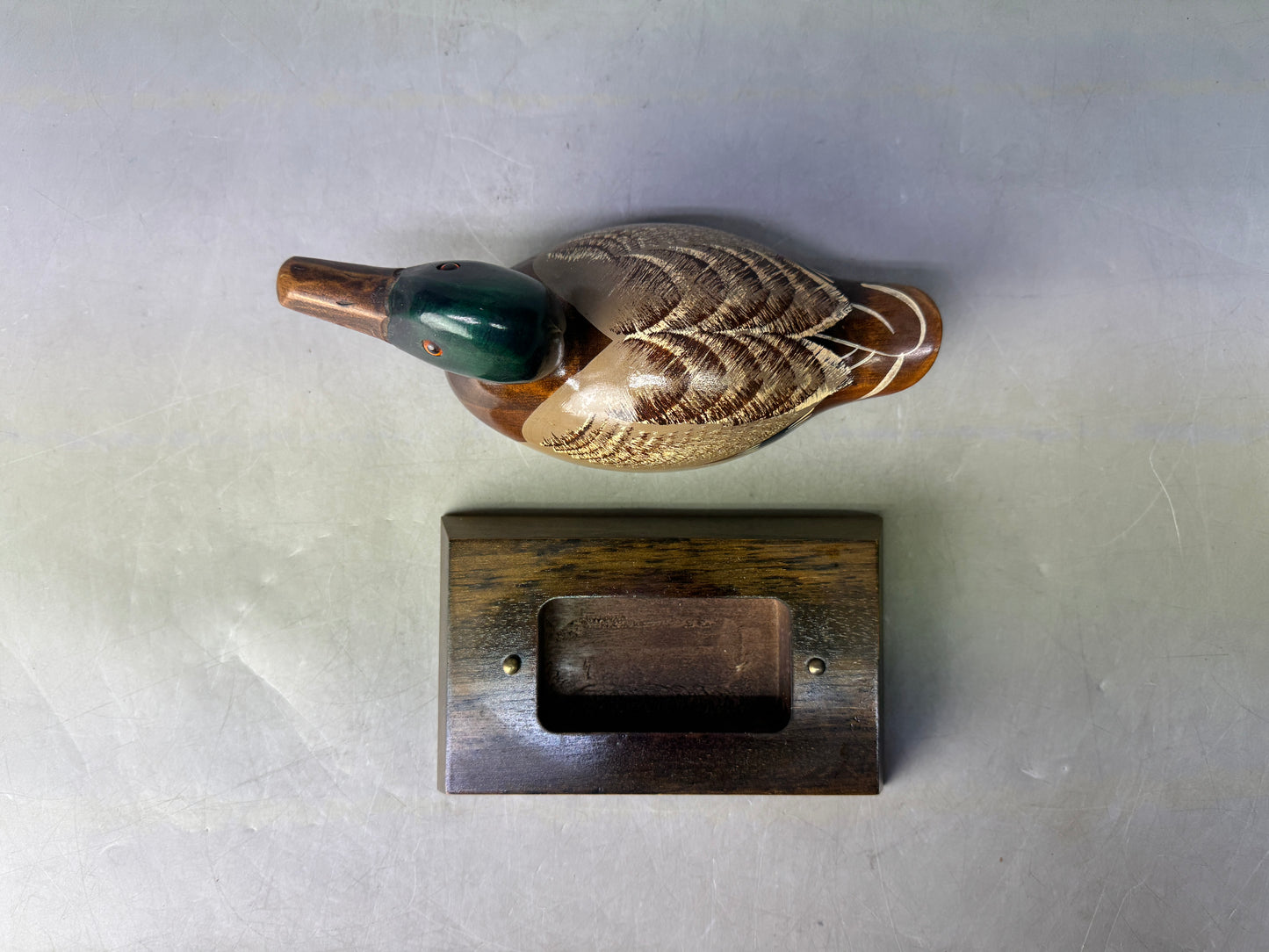 Y8936 BOX Duck accessory case wood carving Tsubogen Japan antique container