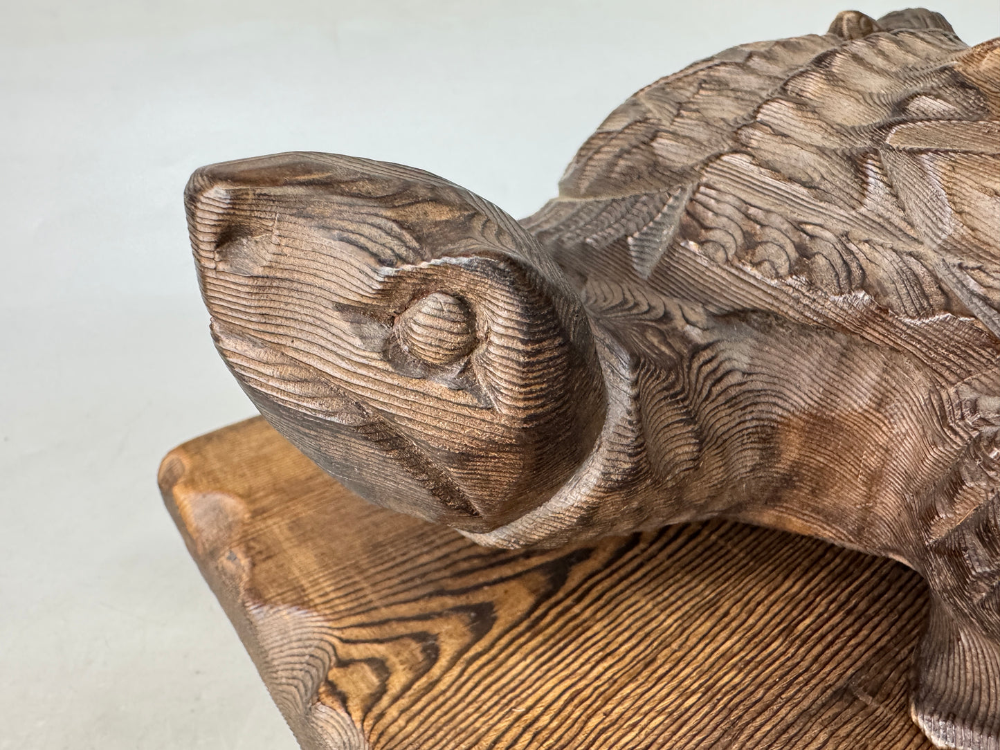 Y8937 OKIMONO wood carving Turtle figurine stand cedar Japan antique interior