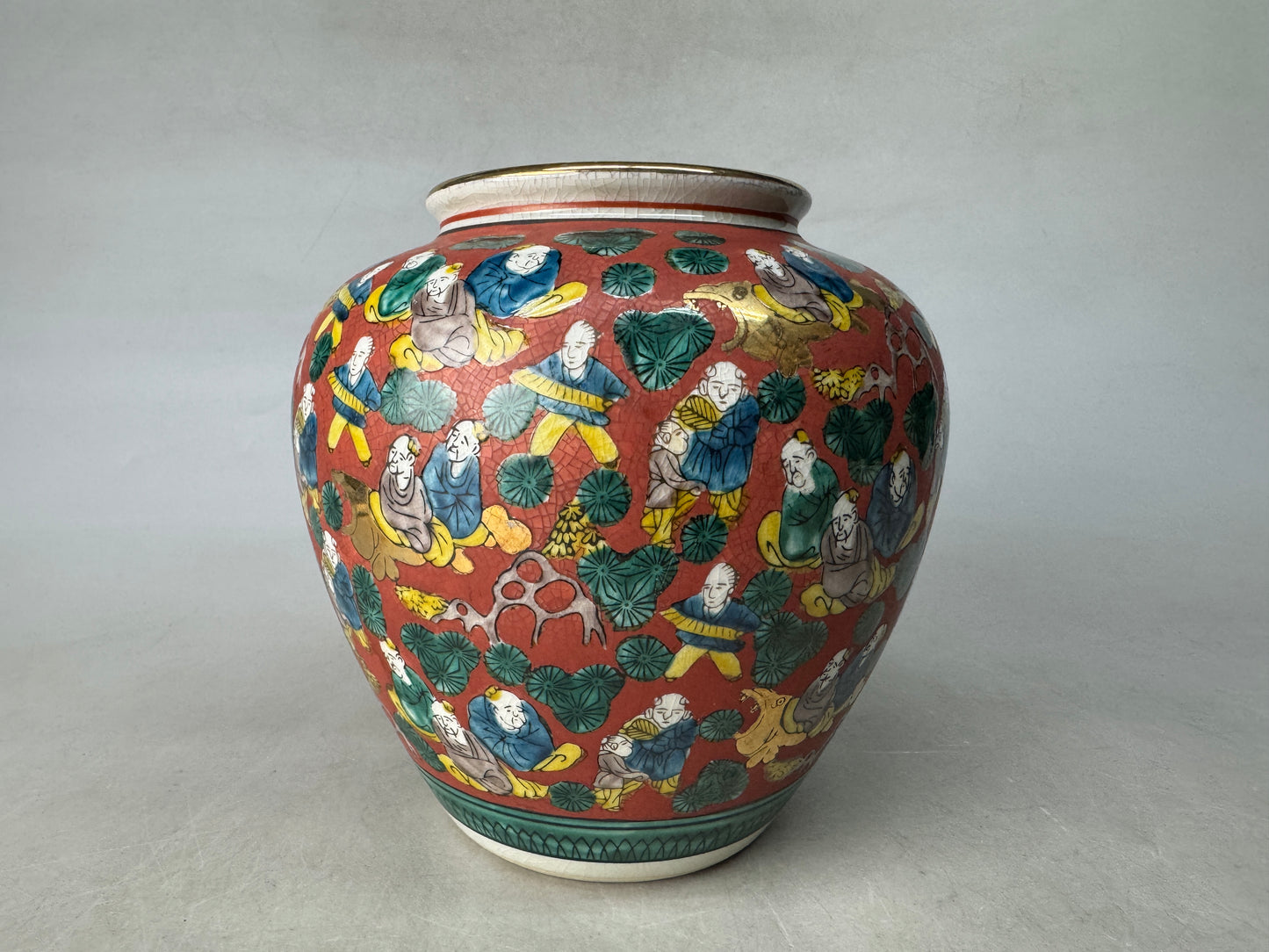 Y8945 FLOWER VASE Kutani-ware signed Japan ikebana floral arrangement interior