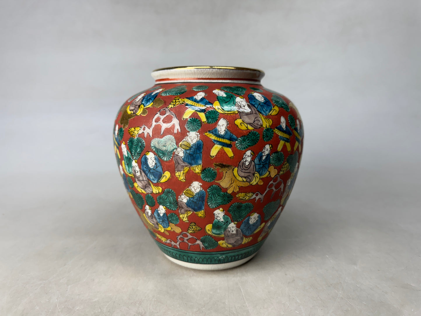 Y8945 FLOWER VASE Kutani-ware signed Japan ikebana floral arrangement interior