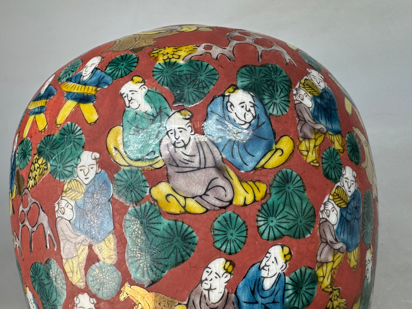 Y8945 FLOWER VASE Kutani-ware signed Japan ikebana floral arrangement interior