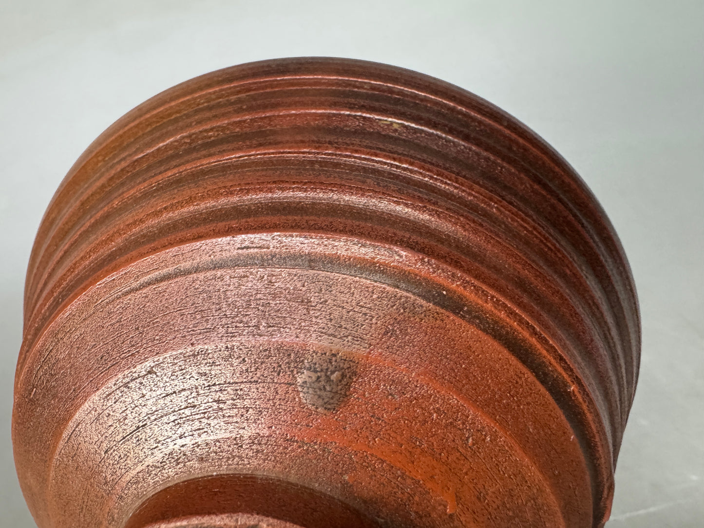 Y8946 CHAWAN Bizen-ware flat bowl signed Japan antique tea ceremony cup pottery