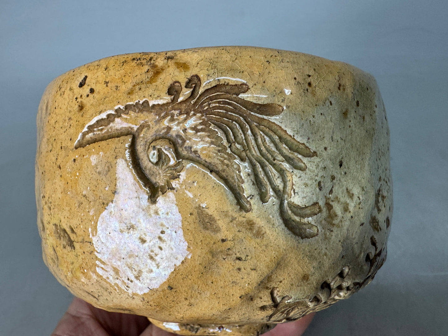 Y8947 CHAWAN Raku-ware bowl Paulownia Phoenix Japan antique tea ceremony pottery