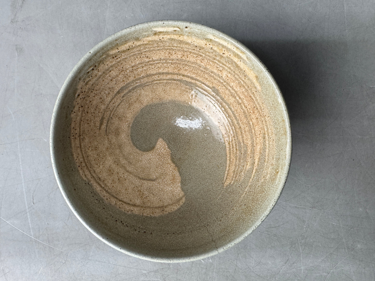 Y8950 CHAWAN Souma-ware flat bowl signed horse Japan antique tea ceremony cup