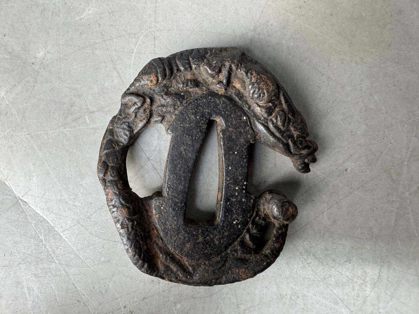 Y8960 TSUBA Iron sword guard Dragon Japan samurai katana antique koshirae edo