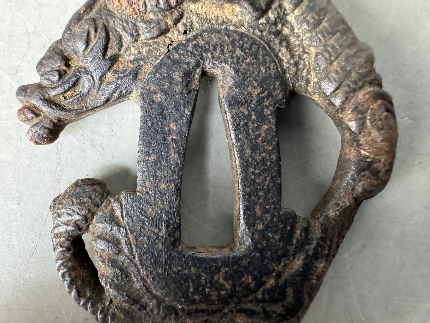 Y8960 TSUBA Iron sword guard Dragon Japan samurai katana antique koshirae edo