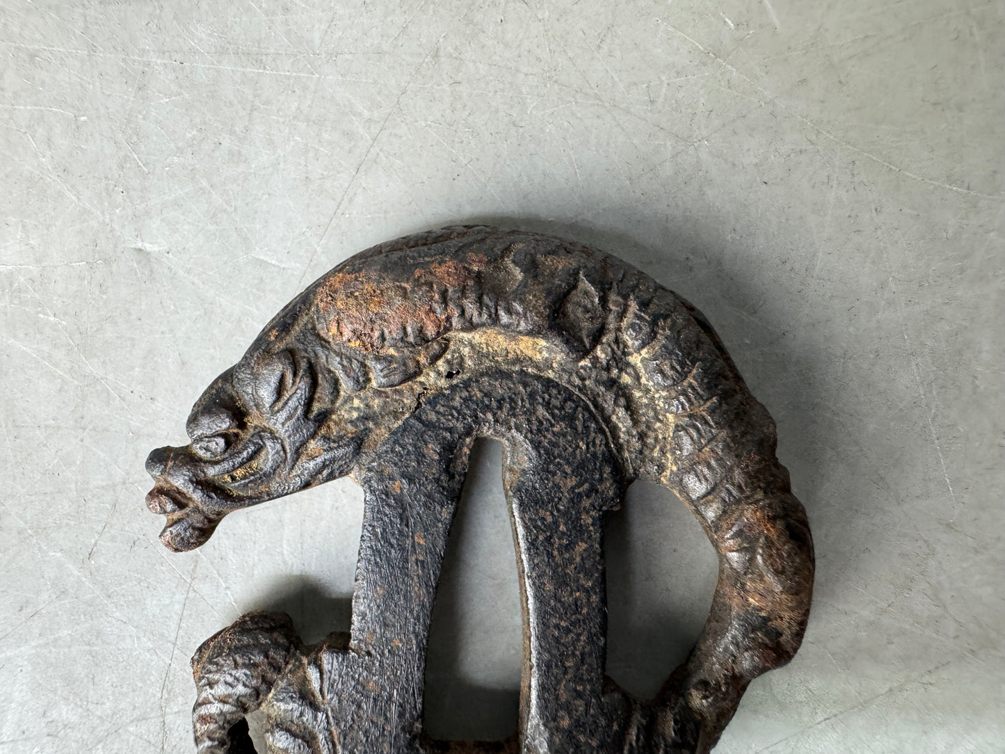 Y8960 TSUBA Iron sword guard Dragon Japan samurai katana antique koshirae edo