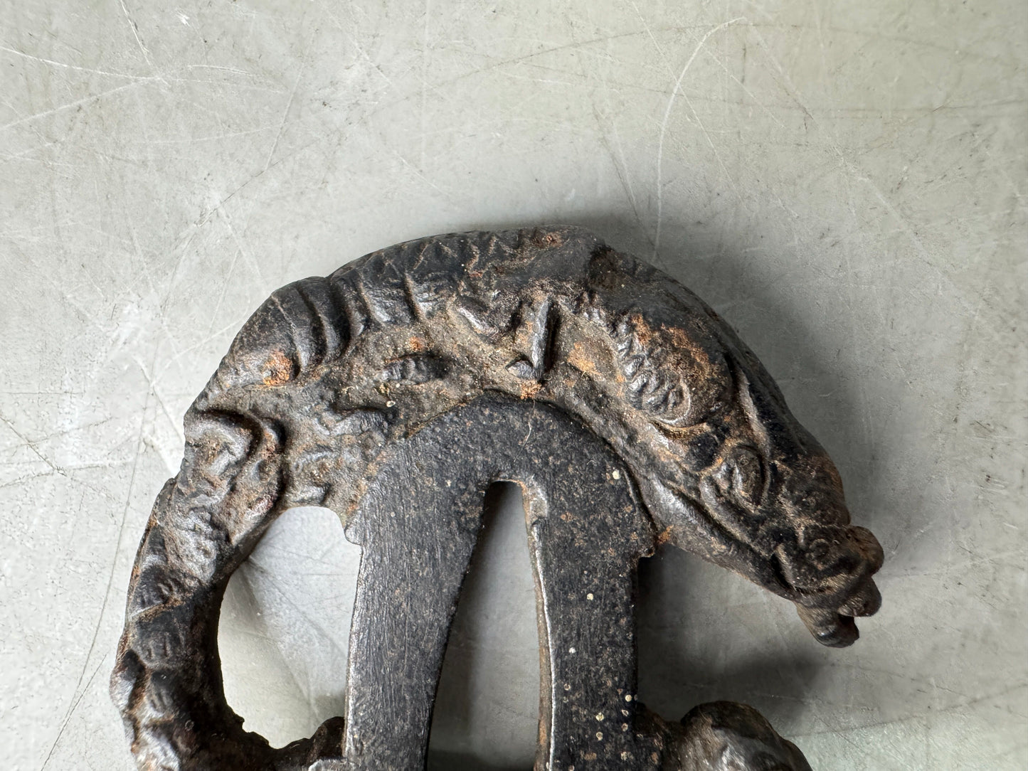 Y8960 TSUBA Iron sword guard Dragon Japan samurai katana antique koshirae edo