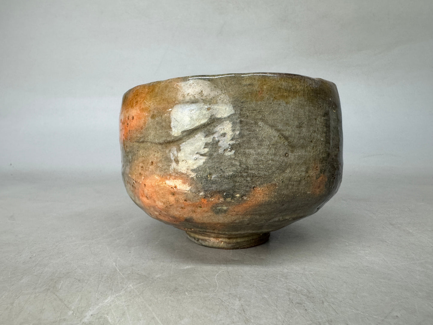 Y8982 CHAWAN Raku-ware red bowl signed Japan antique tea ceremony cup pottery