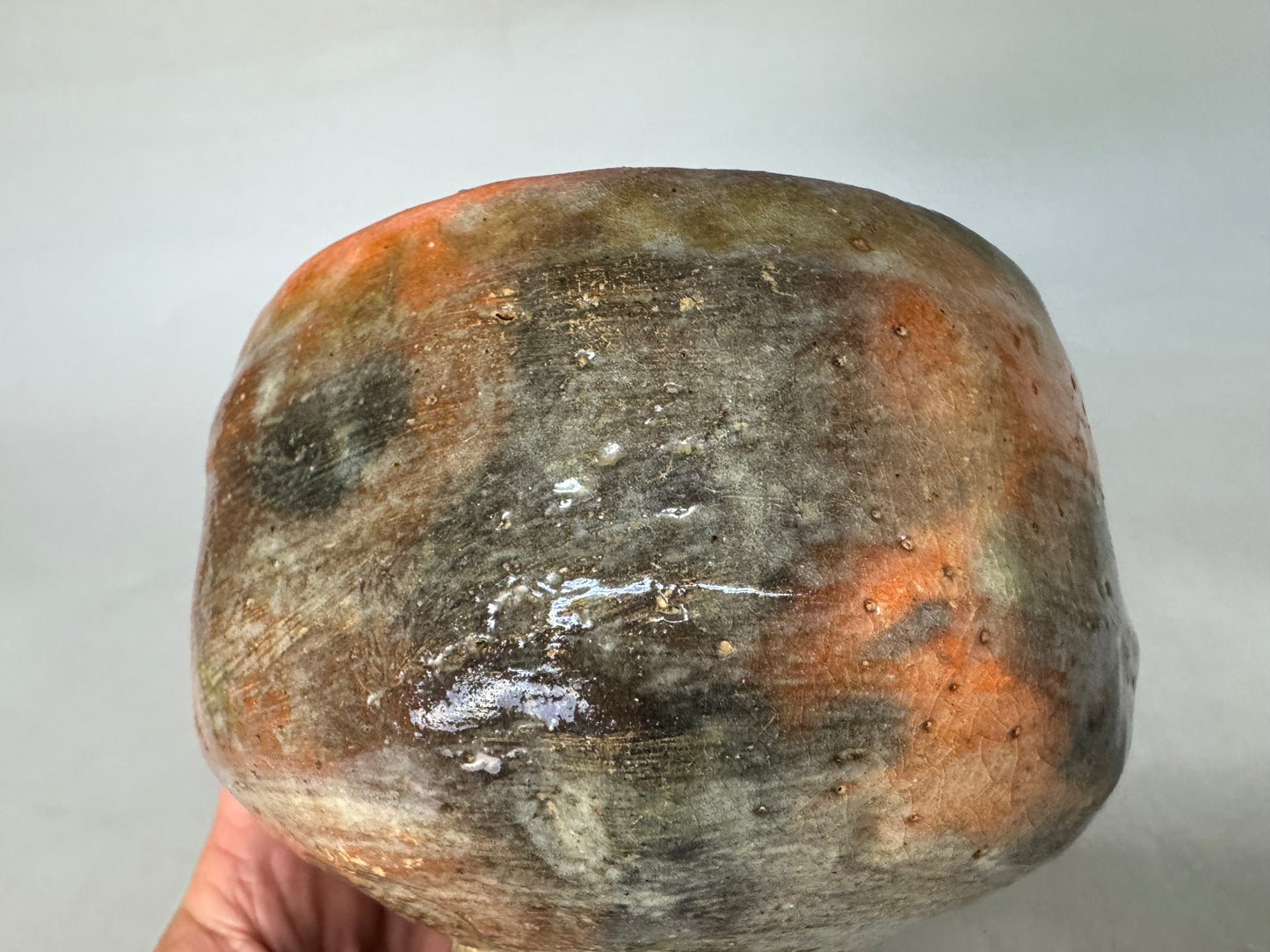 Y8982 CHAWAN Raku-ware red bowl signed Japan antique tea ceremony cup pottery