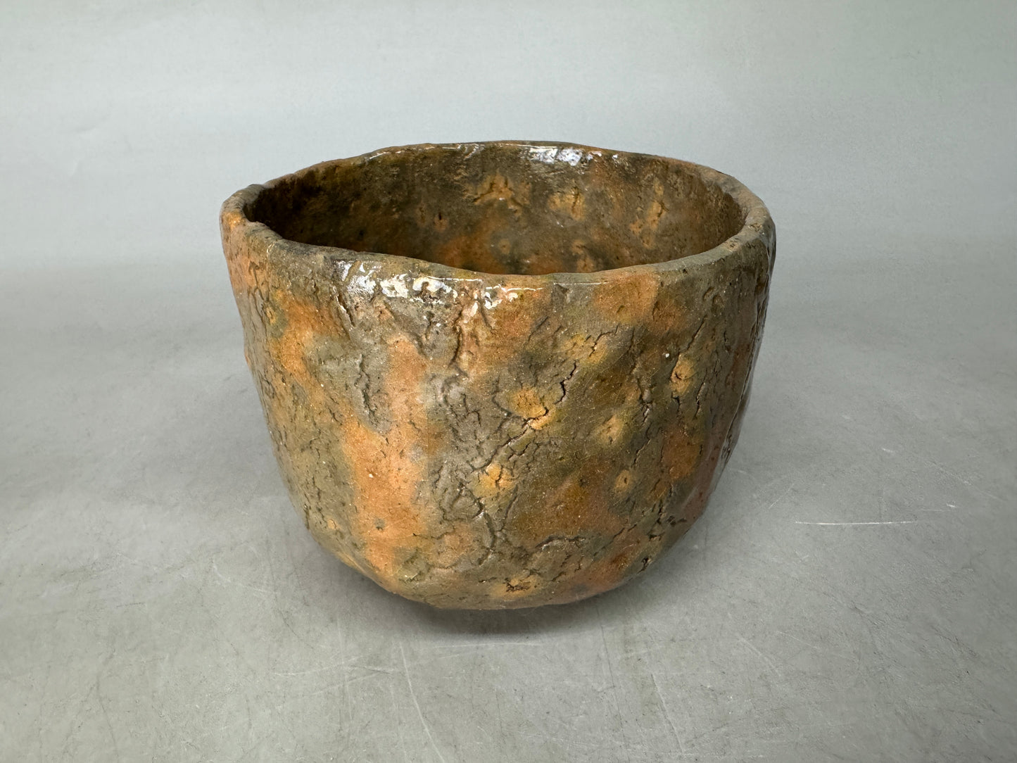 Y8983 CHAWAN Raku-ware red tube bowl unsigned Japan antique tea ceremony pottery