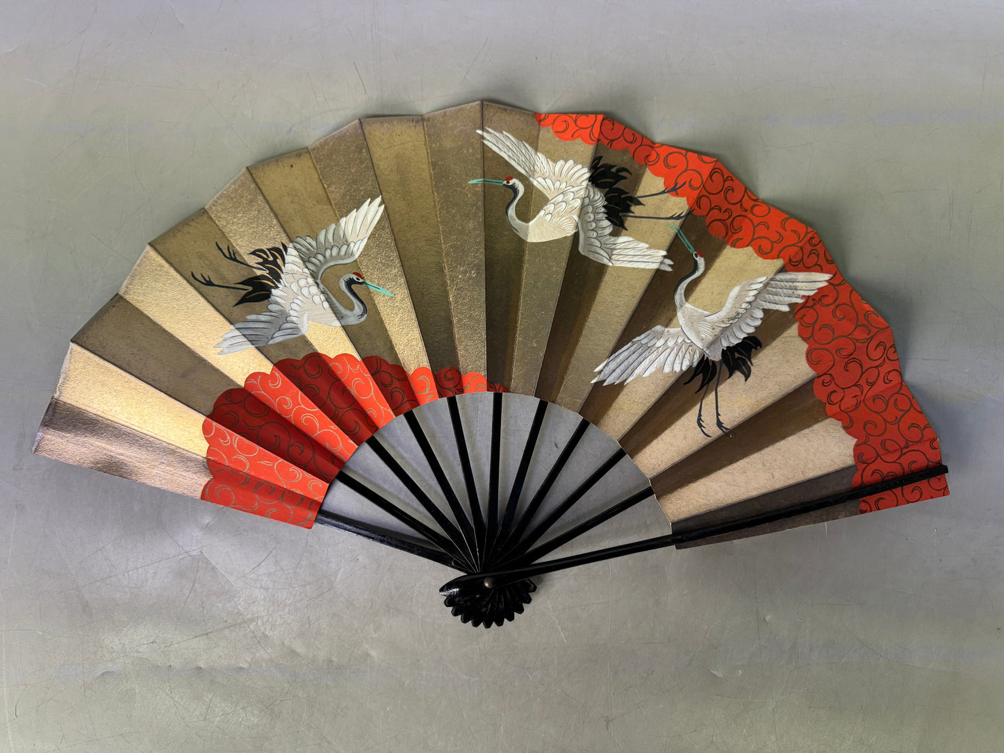Y8991 SENSU folding Dancer's Fan crane Japan antique vintage kimono accessory