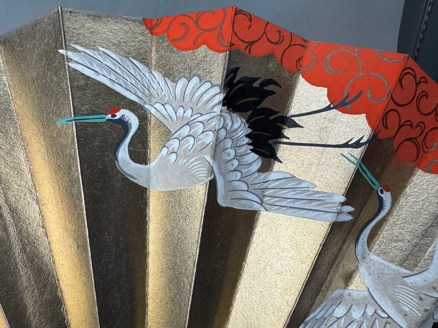 Y8991 SENSU folding Dancer's Fan crane Japan antique vintage kimono accessory