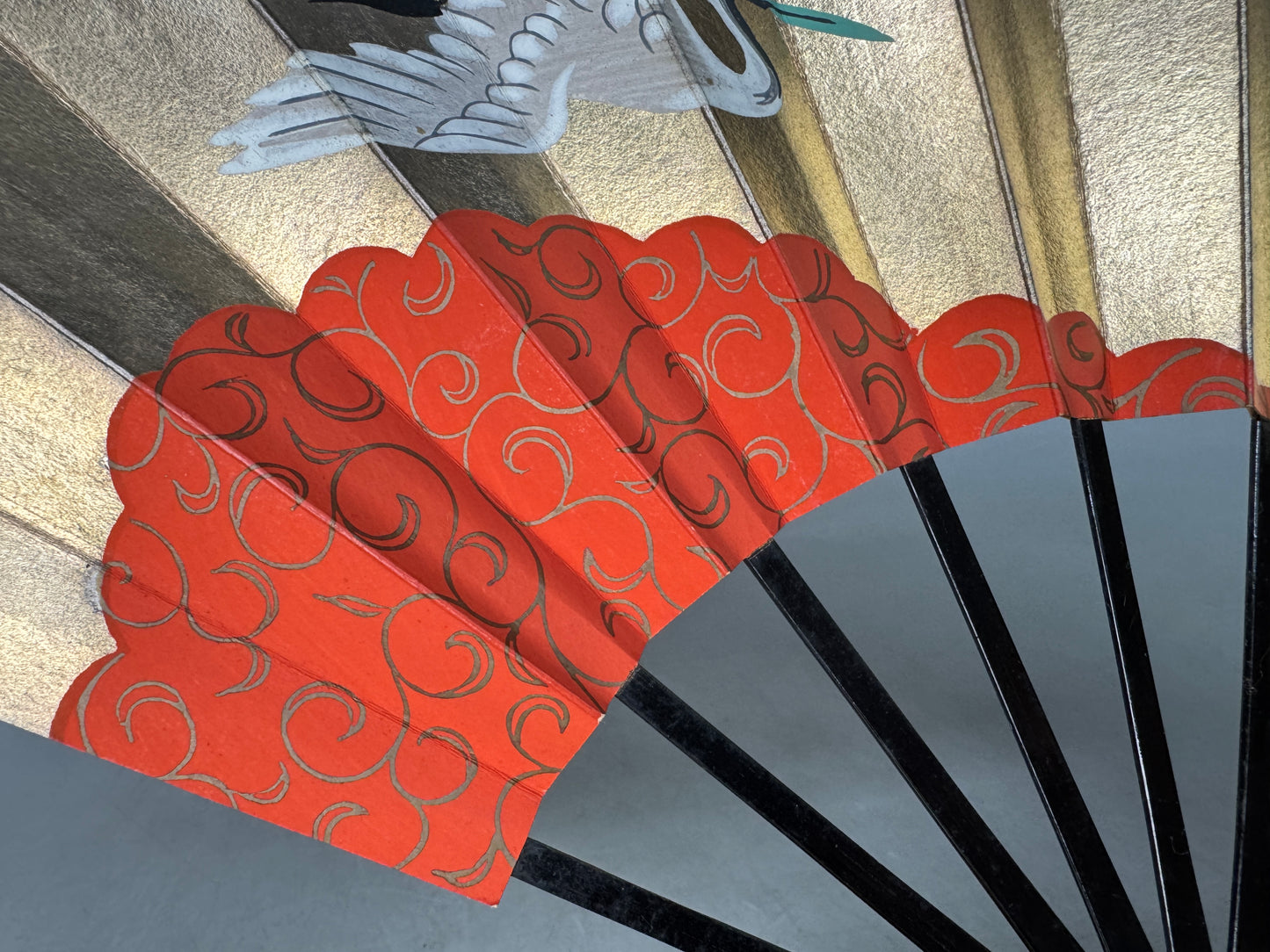Y8991 SENSU folding Dancer's Fan crane Japan antique vintage kimono accessory
