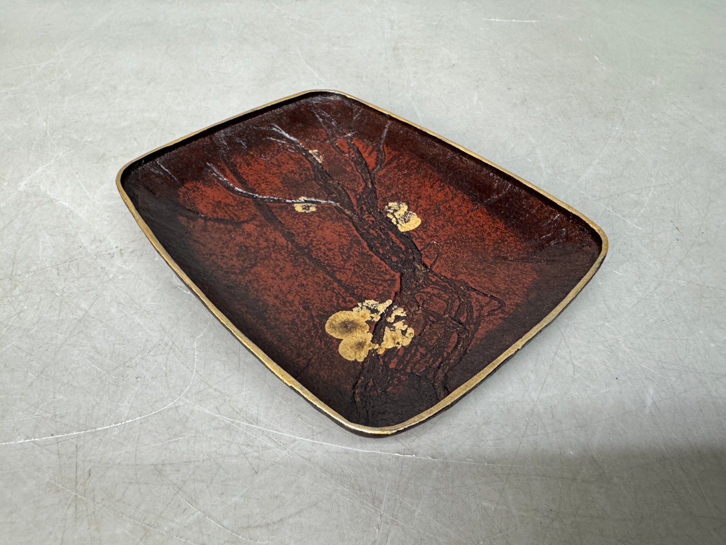 Y8992 DISH Makie small plates set of 5 signed Cherry blossoms Japan antique