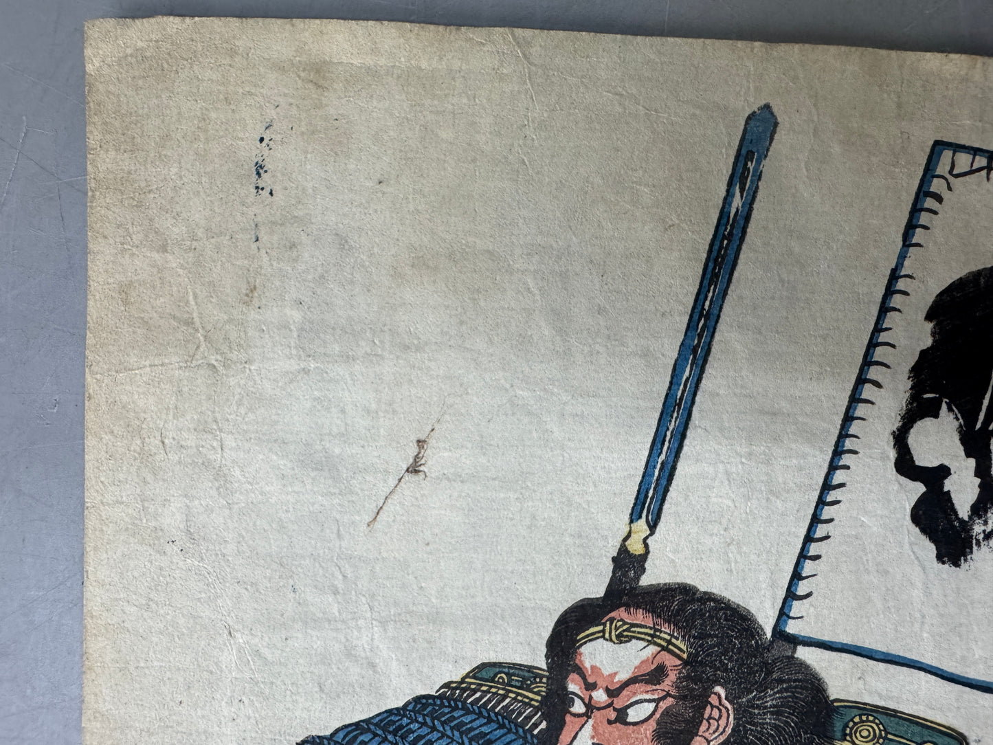 Y9002 WOODBLOCK PRINT Yoshikazu warrior skull single piece Japan Ukiyoe antique