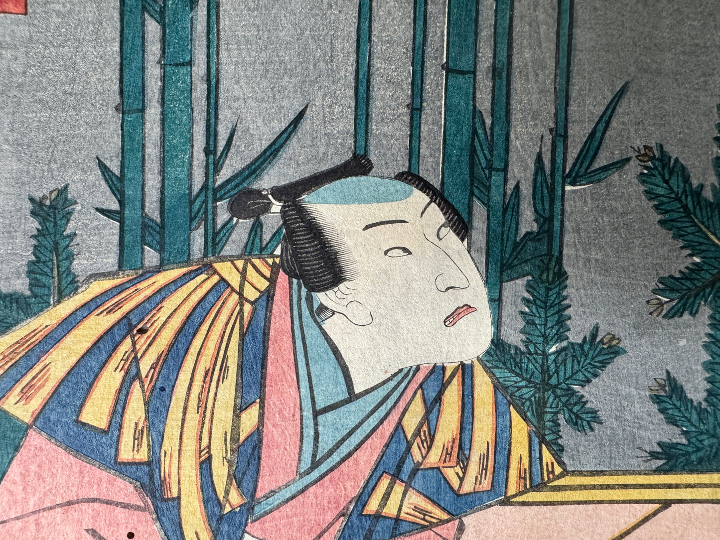 Y9004 WOODBLOCK PRINT Toyokuni Monkey show diptych Japan Ukiyoe antique art