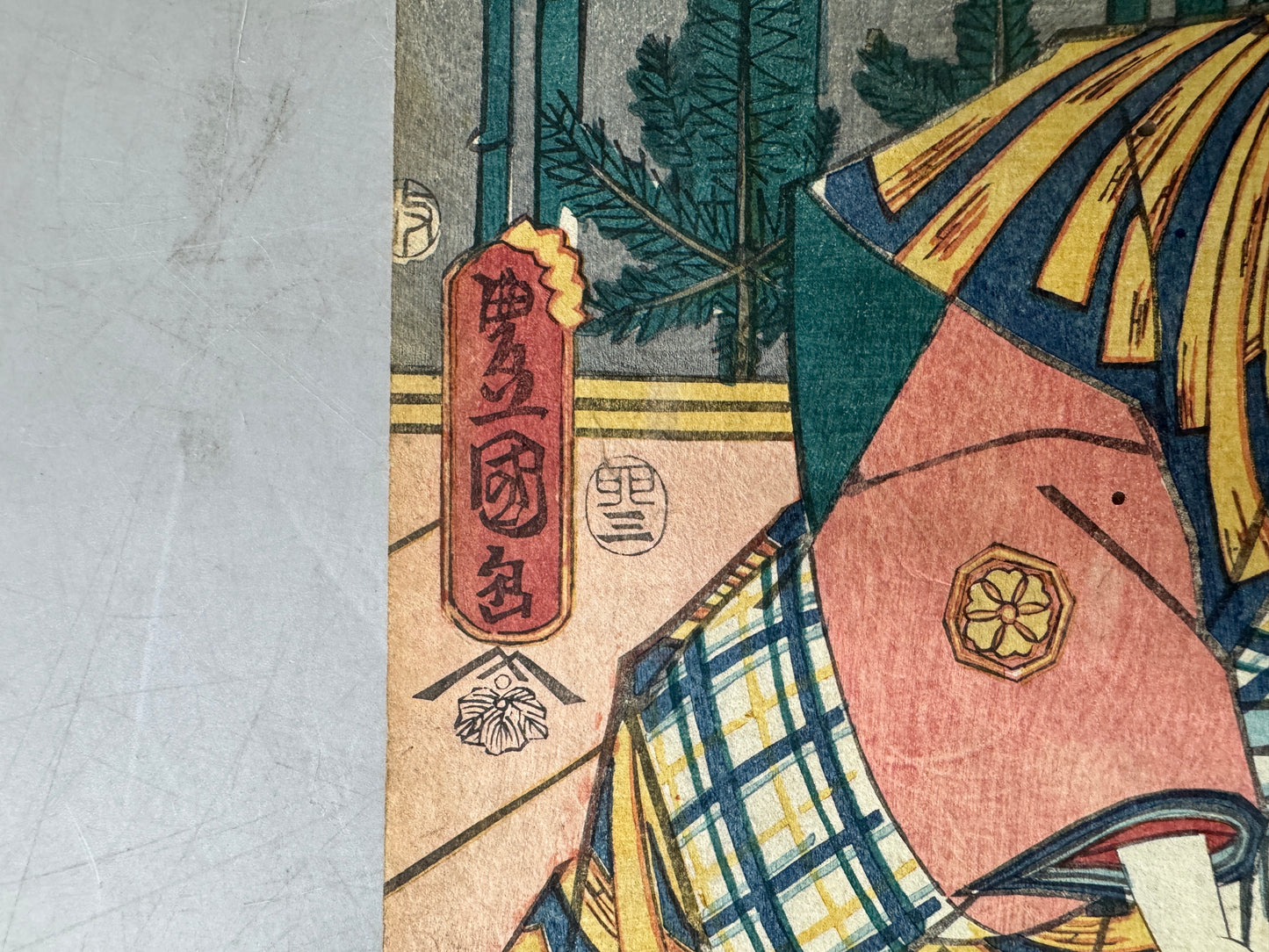 Y9004 WOODBLOCK PRINT Toyokuni Monkey show diptych Japan Ukiyoe antique art