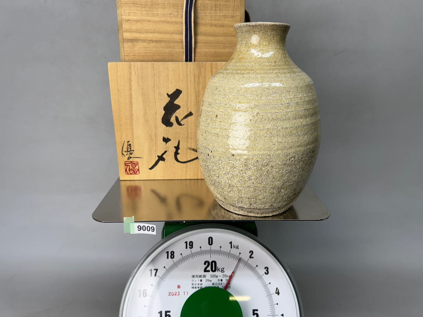 Y9009 FLOWER VASE Seto-ware signed box Japan ikebana floral arrangement interior