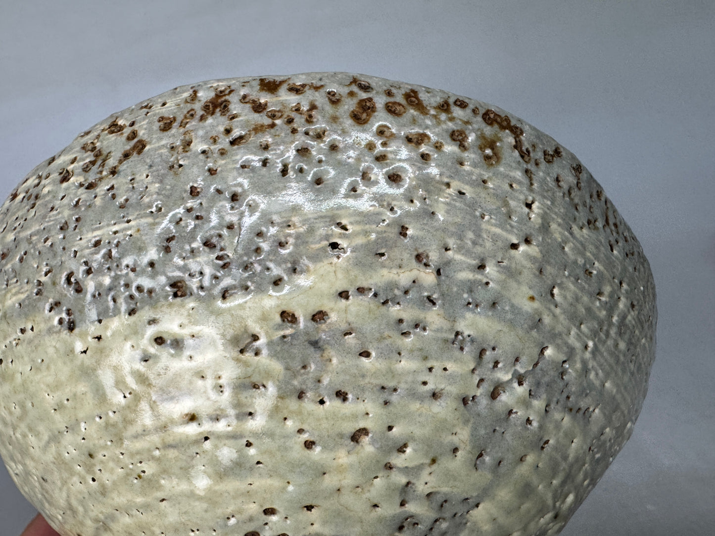 Y9011 CHAWAN Hakeme brushmark flat bowl Japan antique tea ceremony cup pottery