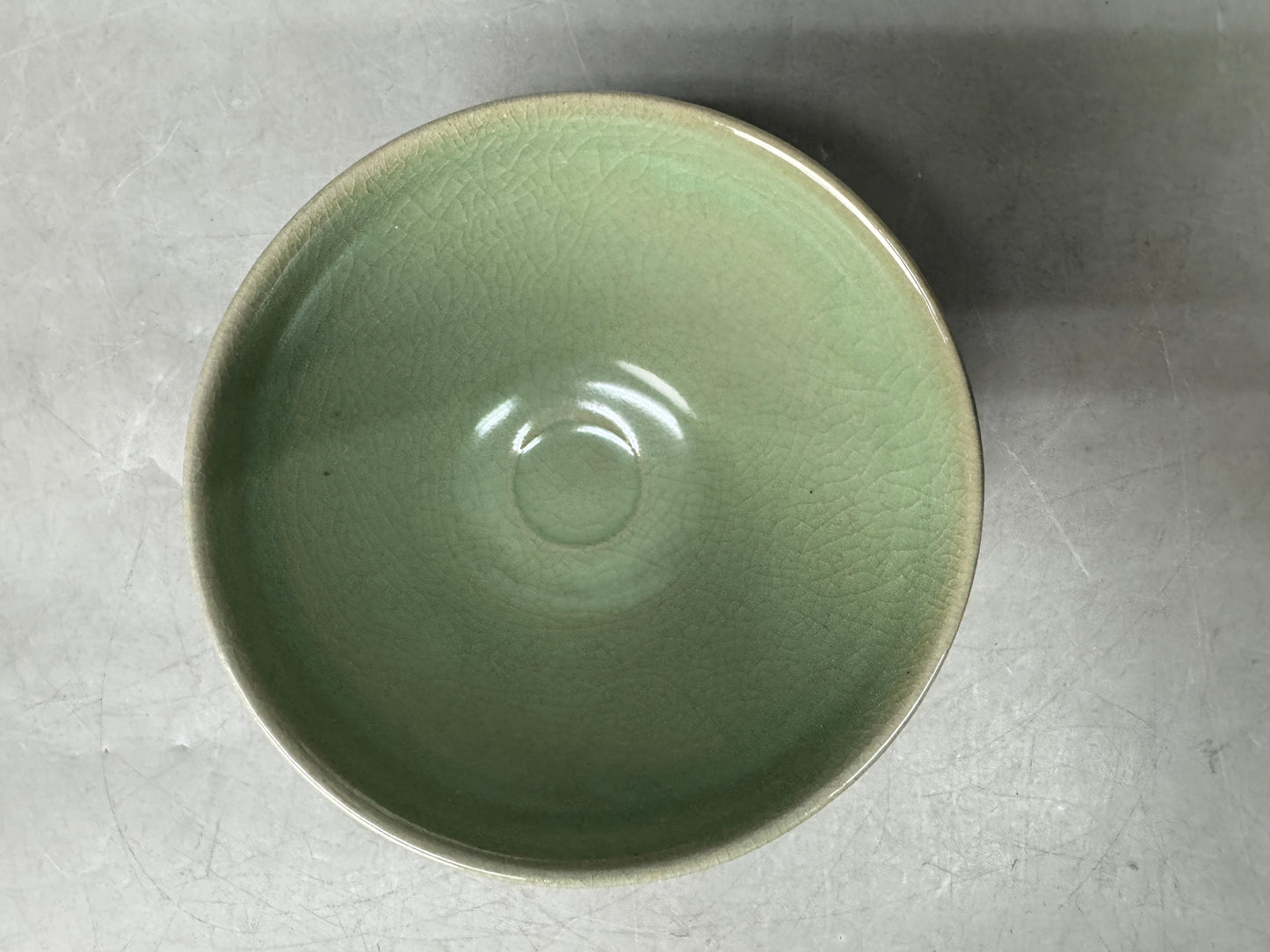 Y9012 CHAWAN Celadon Tenmoku bowl signed semi-relief Japan antique tea ceremony