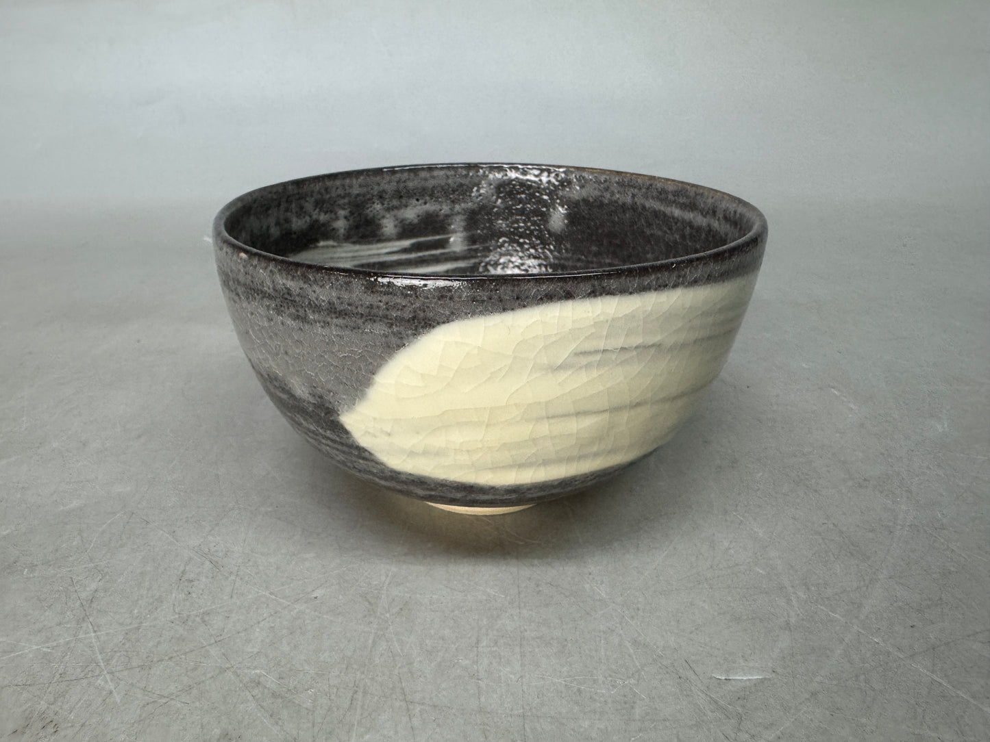 Y9013 CHAWAN Seto-ware hakeme brushmark bowl signed Japan antique tea ceremony