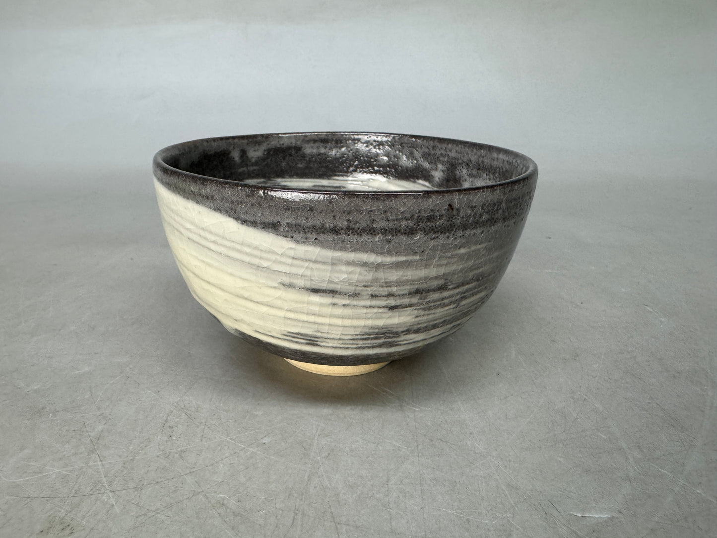 Y9013 CHAWAN Seto-ware hakeme brushmark bowl signed Japan antique tea ceremony