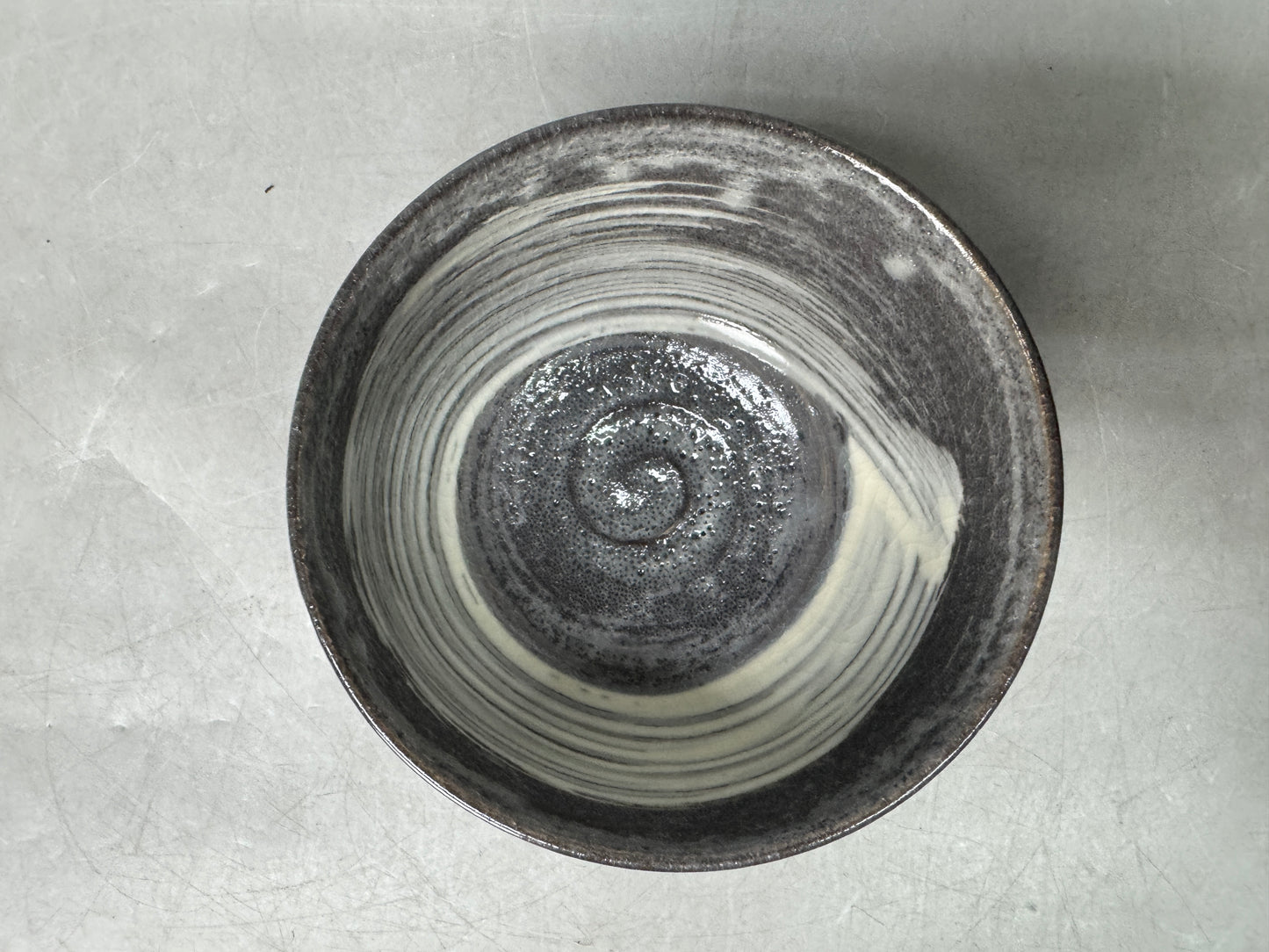Y9013 CHAWAN Seto-ware hakeme brushmark bowl signed Japan antique tea ceremony