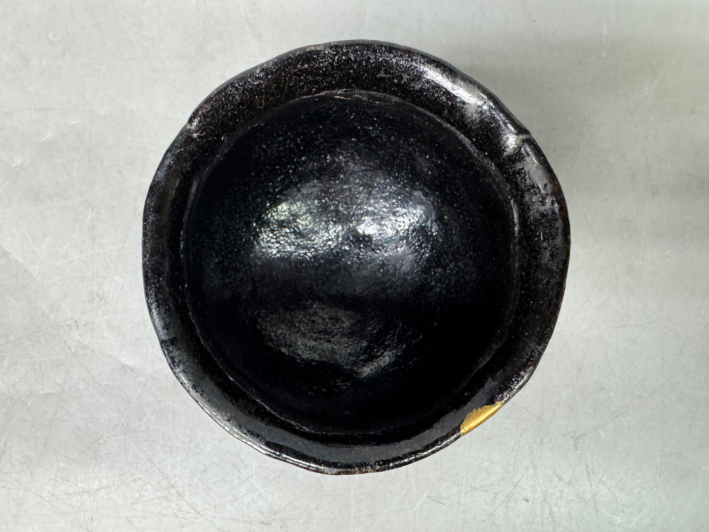 Y9014 CHAWAN Raku-ware tube bowl kintsugi deformed Japan antique tea ceremony