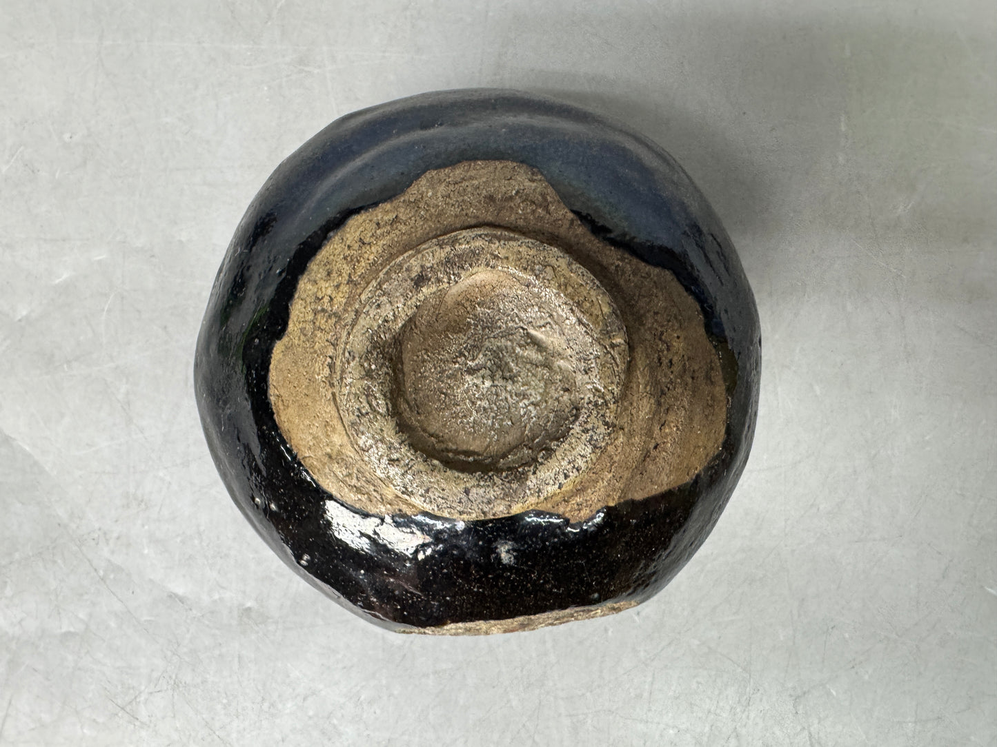 Y9014 CHAWAN Raku-ware tube bowl kintsugi deformed Japan antique tea ceremony