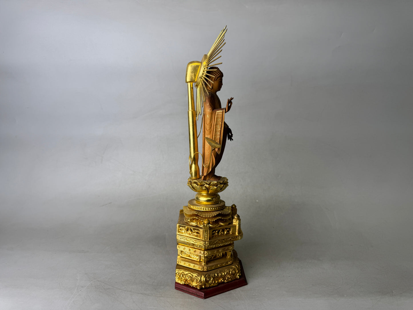 Y9018 STATUE wood carving Amitabha Buddha figurine Japan antique Buddhism art