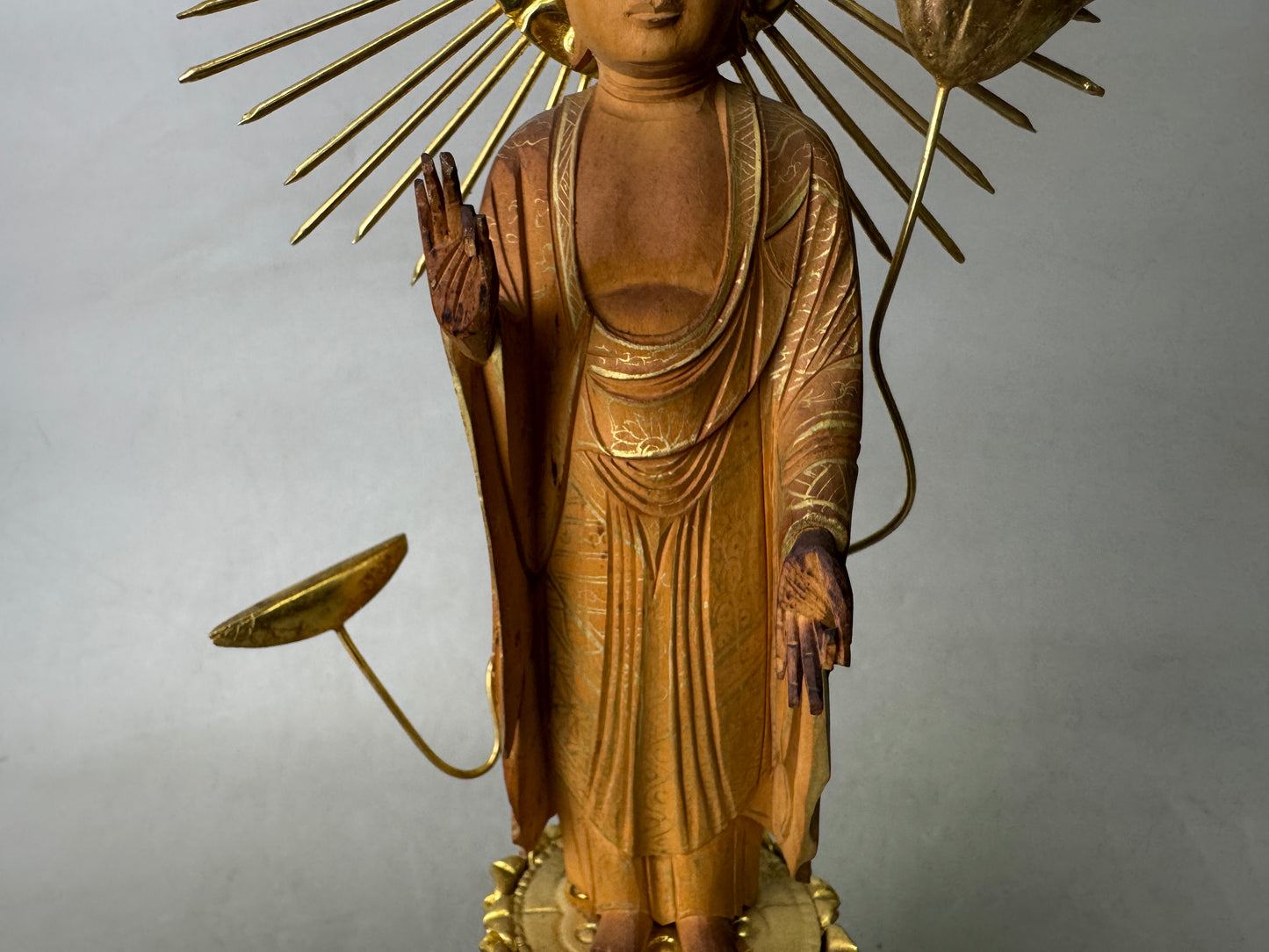 Y9018 STATUE wood carving Amitabha Buddha figurine Japan antique Buddhism art