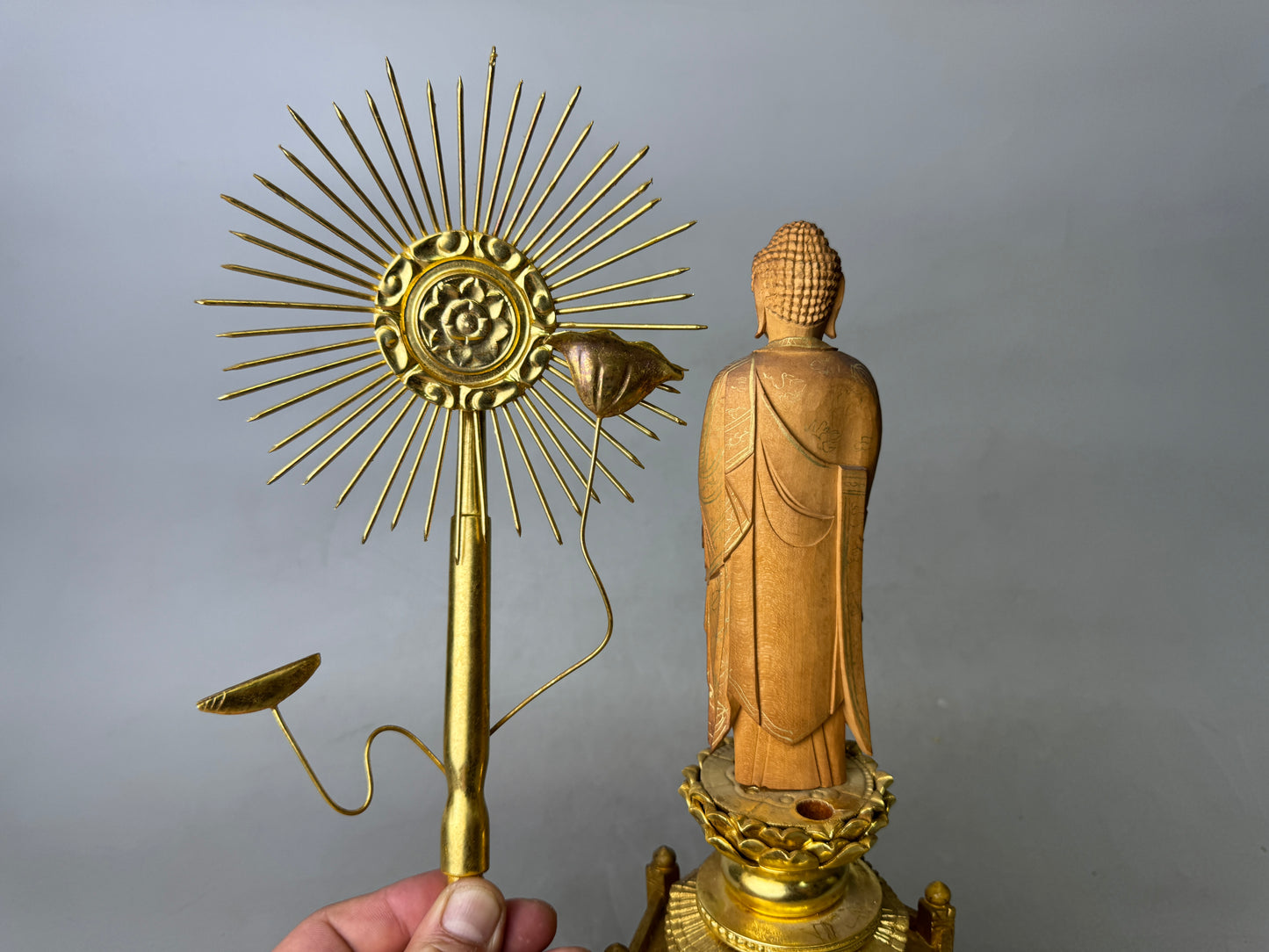 Y9018 STATUE wood carving Amitabha Buddha figurine Japan antique Buddhism art