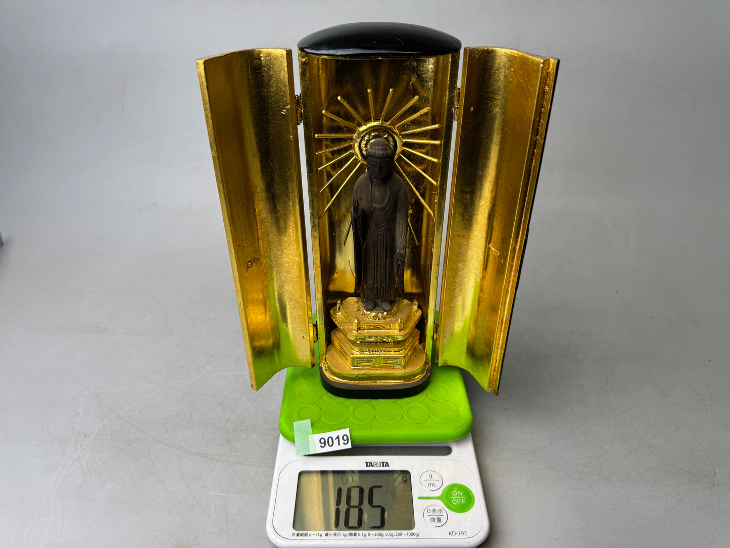 Y9019 STATUE wood carving Amitabha Buddha figurine shrine Japan antique Buddhism