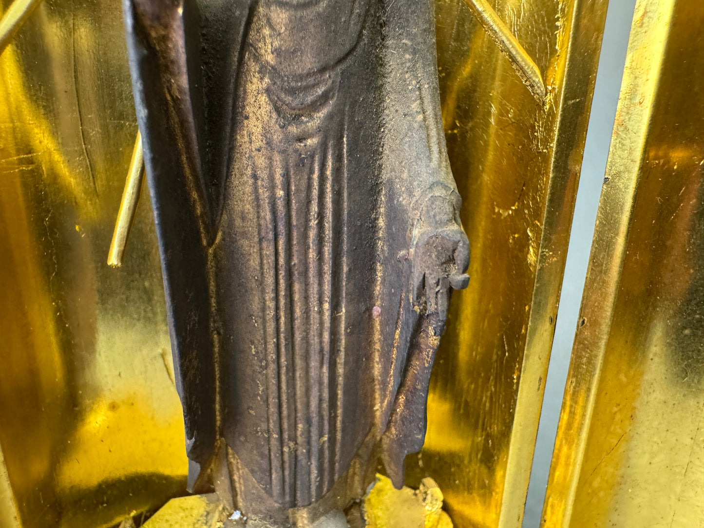 Y9019 STATUE wood carving Amitabha Buddha figurine shrine Japan antique Buddhism