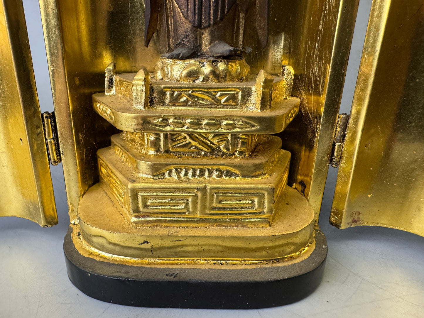 Y9019 STATUE wood carving Amitabha Buddha figurine shrine Japan antique Buddhism