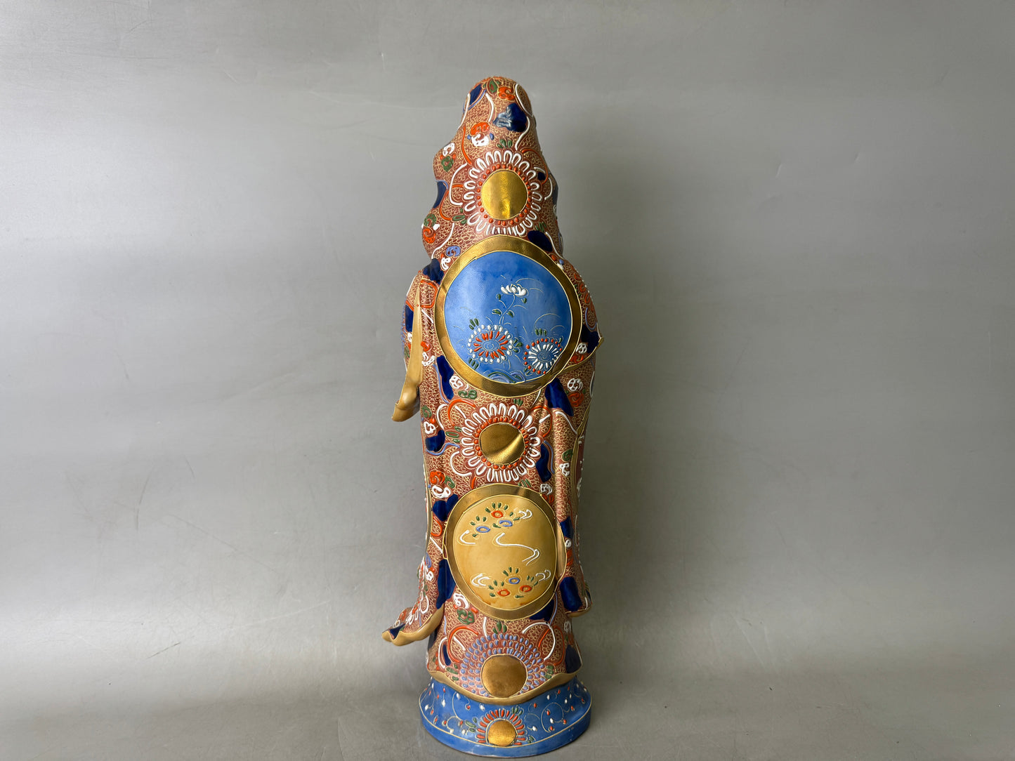 Y9021 STATUE Kutani-ware Kannon Bodhisattva figurine signed Japan antique figure