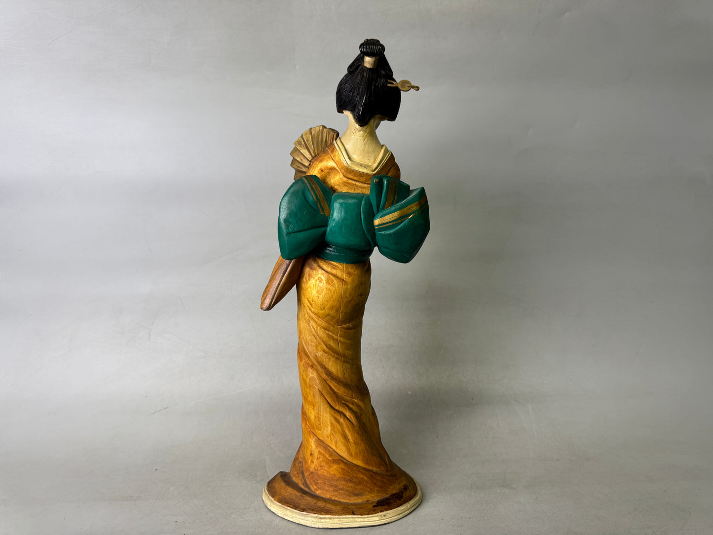 Y9022 STATUE wood carving Kimono beauty figurine signed Japan antique interior