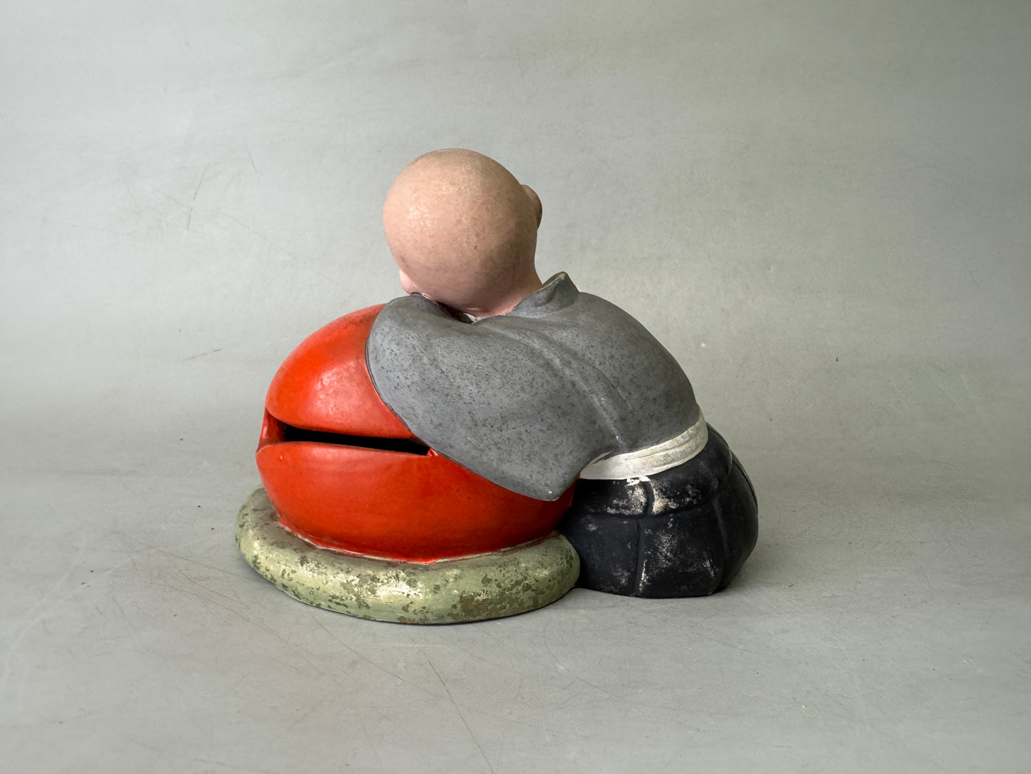Y9023 OKIMONO ceramic Dozing Monk figurine Mokugyo Japan antique interior figure