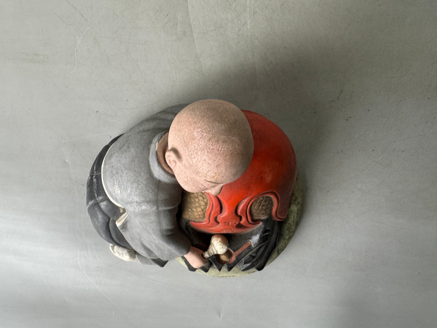 Y9023 OKIMONO ceramic Dozing Monk figurine Mokugyo Japan antique interior figure