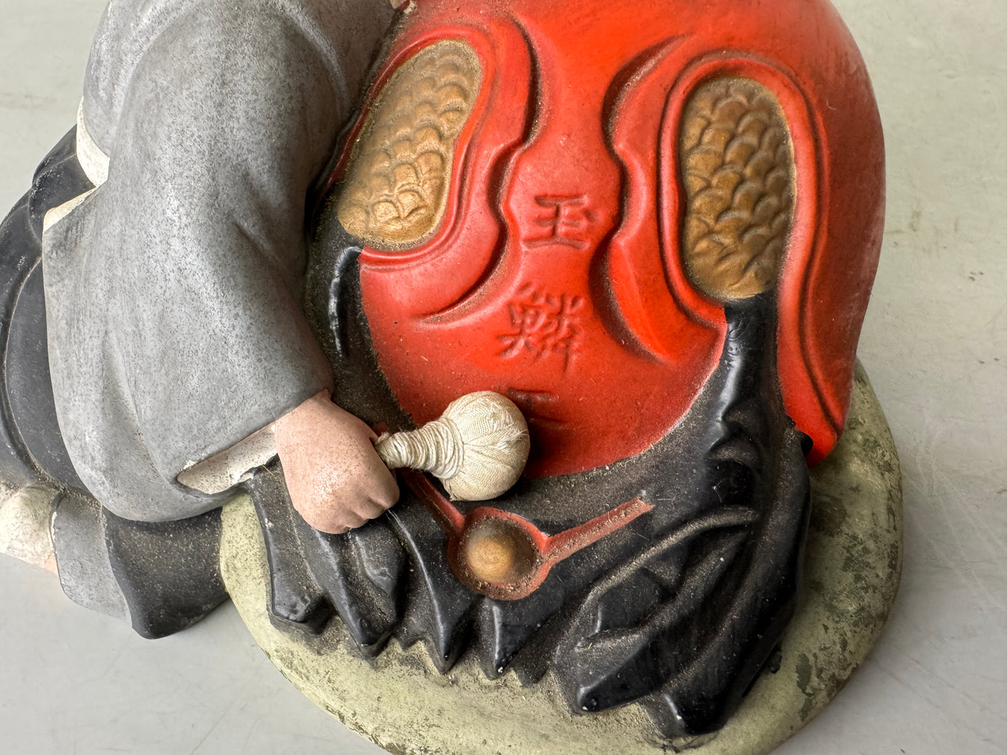 Y9023 OKIMONO ceramic Dozing Monk figurine Mokugyo Japan antique interior figure